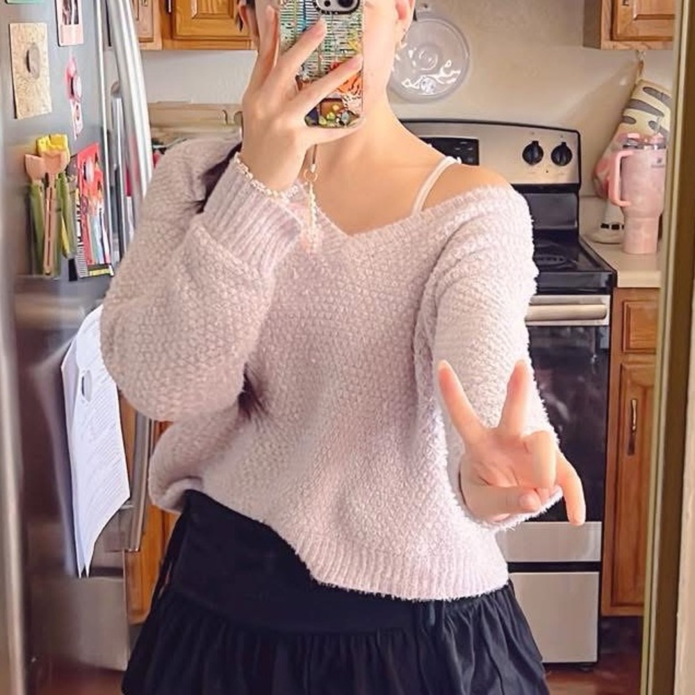 Double Zero Off-Shoulder Sweater - Soft Lavender